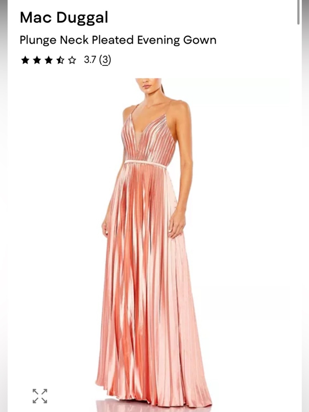 NWT Mac Duggal Metallic Pleated Plunge Gown in Rose